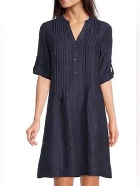 J. McLaughlin Navy Pintuck Linen Drees